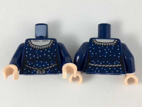 Torso Female Dress with Light Nougat Neck, Silver Collar, Spots and Rope Belt Pattern / Dark Blue Arms / Light Nougat Hands