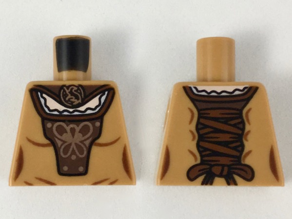 Torso Female, Dress with Dark Brown Cape and Front Panel, Copper Badger Brooch and Design Pattern