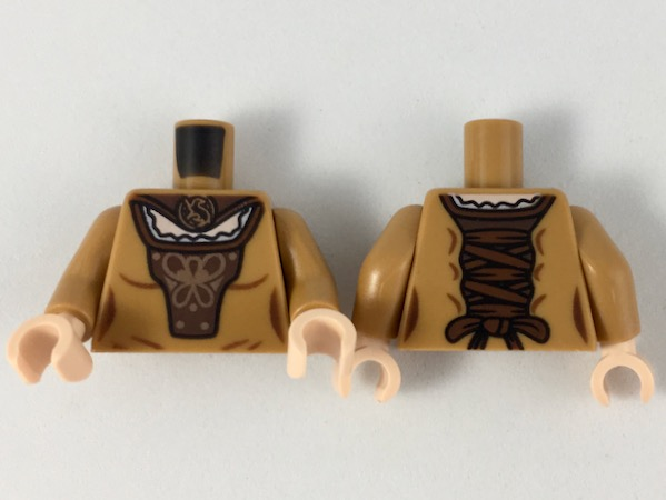 Torso Female, Dress with Dark Brown Cape and Front Panel, Copper Badger Brooch and Design Pattern / Medium Nougat Arms / Light Nougat Hands