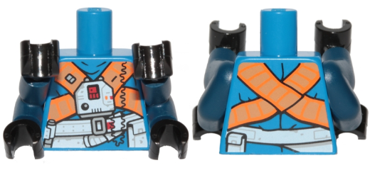 Torso SW Jumpsuit, Orange Crossed Belts and Front Panel Pattern (Rio Durant) / Dark Blue Double Arms / Black Hands