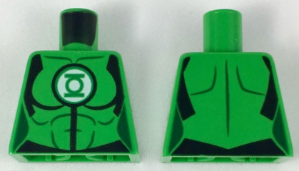 Torso Female Super Hero Costume with Black Shoulders and Waistband, Dark Green Muscles Outline, and Green Lantern Logo on White Circle Pattern