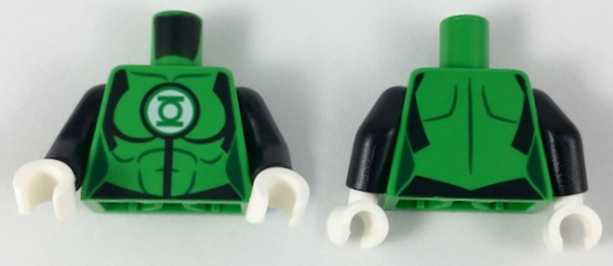 Torso Female Super Hero Costume with Black Shoulders and Waistband, Dark Green Muscles Outline, and Green Lantern Logo on White Circle Pattern / Black Arms / White Hands