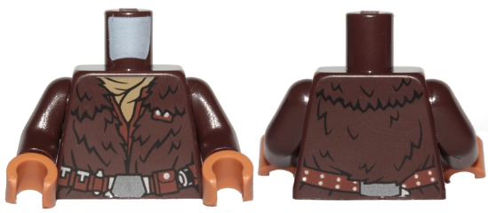 Torso SW Fur Coat, Dark Tan Scarf and Reddish Brown Belt with Silver Buckle Pattern (Han Solo) / Dark Brown Arms / Medium Nougat Hands