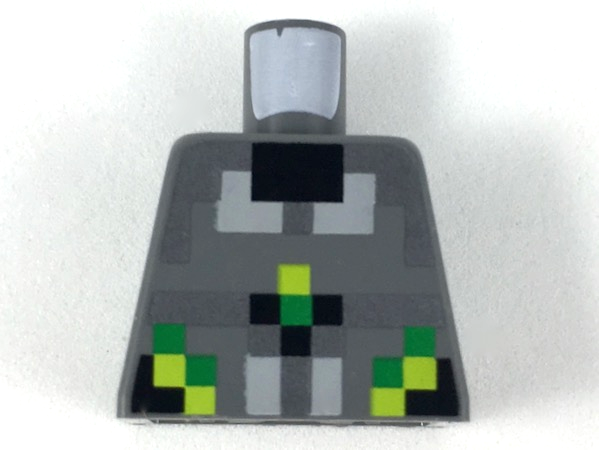 Torso Black, Silver, Light Bluish Gray, Lime, and Green Pixelated Armor Pattern