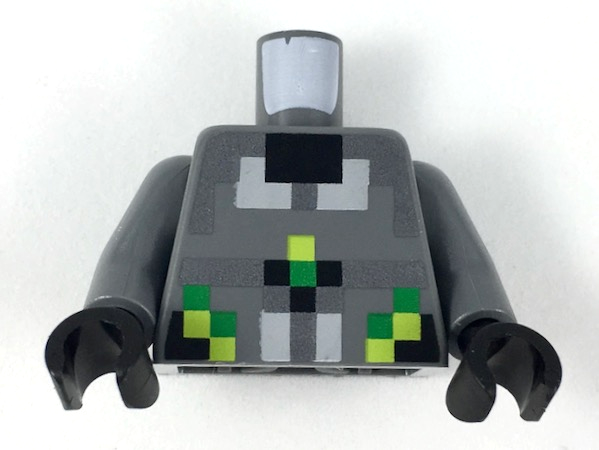 Torso Black, Silver, Light Bluish Gray, Lime, and Green Pixelated Armor Pattern / Dark Bluish Gray Arms / Black Hands
