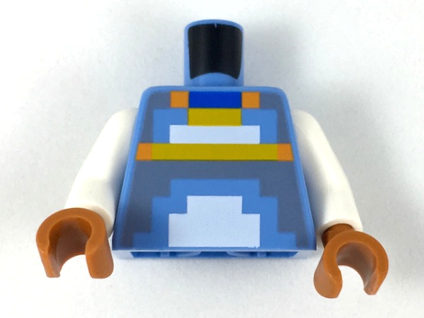 Torso Orange, Blue, Bright Light Orange, White, and Dark Bluish Gray Pixelated Armor Pattern / White Arms / Dark Orange Hands