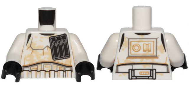 Torso SW Armor Stormtrooper, Wide Black Ammo Pouch and Tan Dirt Stains Pattern / White Arms / Black Hands