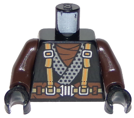 Torso Ninjago Robe with Suspenders and Wide Belt, Dragon Logo on Back Pattern / Dark Brown Arms / Black Hands