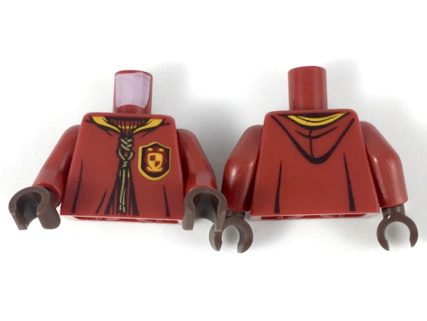 Torso Hooded Robe over Sweater, Bright Light Orange Collar, Gold Laces, Gryffindor Patch Pattern / Dark Red Arms / Dark Brown Hands