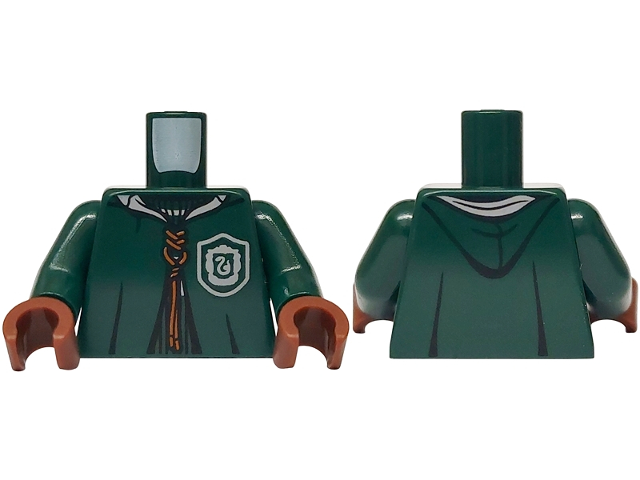 Torso Hooded Robe over Sweater, White Collar, Dark Orange Laces, Slytherin Logo Pattern / Dark Green Arms / Reddish Brown Hands