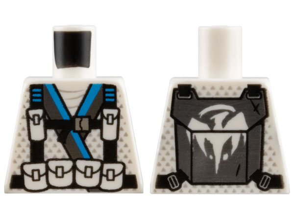 Torso Ninjago Robe with Dark Azure and Dark Silver Trim, Black Harness with Pouches and Silver Buckle, Backpack with Dragon Logo Pattern