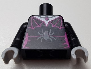 Torso Female Outline with Magenta Spider Web Trim, Necklace, Dark Bluish Gray Spider Pattern (BAM) / Black Arms / Light Bluish Gray Hands