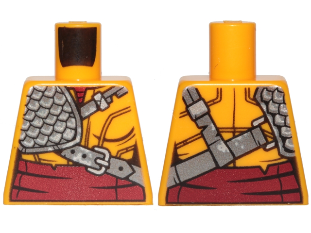 Torso Ninjago Female Robe with Dark Red Undershirt and Sash and Silver Scale Armor Pattern