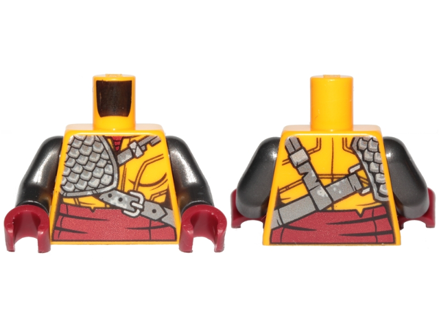 Torso Ninjago Female Robe with Dark Red Undershirt and Sash and Silver Scale Armor Pattern / Pearl Dark Gray Arms / Dark Red Hands