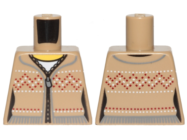 Torso Female Knit Fair Isle Sweater with Zigzag Stiching, Zipper, Yellow Neck Pattern