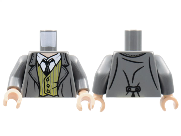 Torso Harry Potter Jacket with Olive Green Vest with Pinstripes, White Shirt with Collar, and Tie Pattern / Dark Bluish Gray Arms / Light Nougat Hands