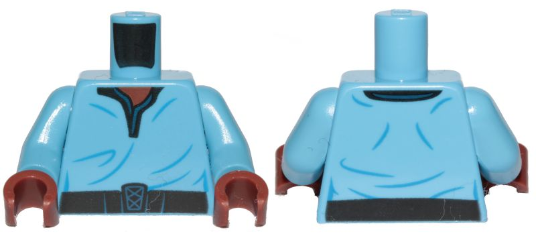 Torso SW V-Collar Shirt and Dark Blue Trim Pattern, Printing on Back (Lando Calrissian) / Medium Blue Arms / Reddish Brown Hands