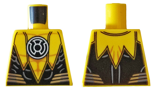 Torso Super Hero Yellow Lantern Logo on Black Circle, Muscle Contours, Black Scalloped Panels, Silver Stripes Pattern