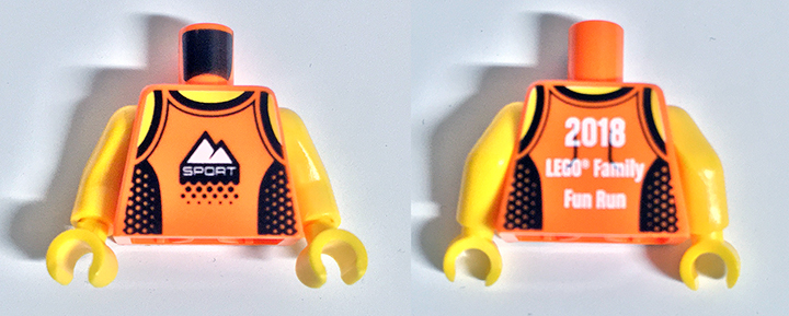 Torso Tank Top with Black Straps and Side Panels, White Mountains and 'SPORT' Logo on Front, '2018 LEGO Family Fun Run' on Back Pattern / Yellow Arms / Yellow Hands