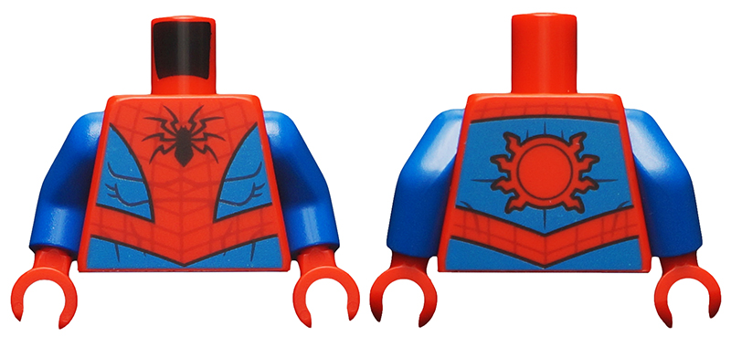 Torso Spider-Man Costume 10 Black Spider, Dark Red Webbing, Blue Vest and Belt Pattern / Blue Arms / Red Hands