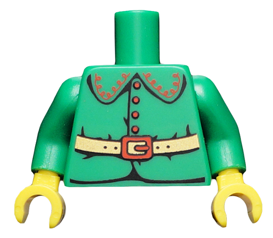 Torso Rounded Collar, 4 Red Buttons and Gold Belt with Red Buckle Pattern (BAM) / Green Arms / Yellow Hands