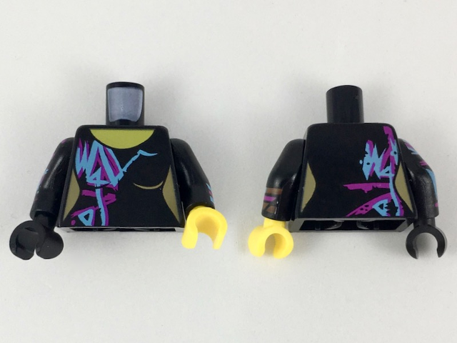 Torso Female Purple and Medium Azure Markings Pattern / Black Arm Left with Wyldstyle Cuff / Black Arm Right with Purple and Blue Markings / Yellow Hand Left / Black Hand Right