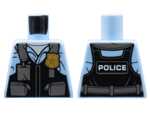 Torso Police Black Pilot Safety Vest with Police Badge and Dark Bluish Gray Pockets Pattern