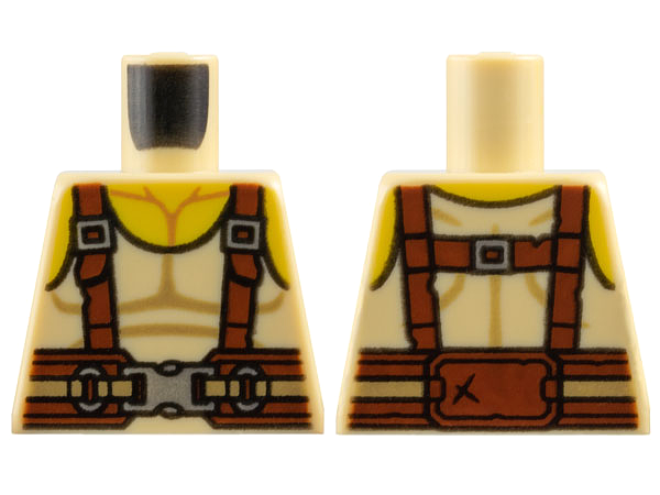 Torso Tank Top with Yellow Neck, Reddish Brown Suspenders and Belt, Silver Buckles Pattern
