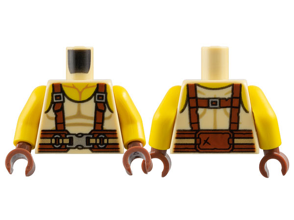 Torso Tank Top with Yellow Neck, Reddish Brown Suspenders and Belt, Silver Buckles Pattern / Yellow Arms / Reddish Brown Hands