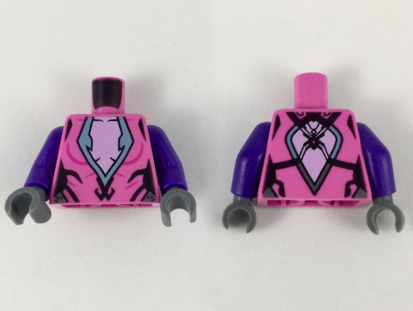 Torso Female Bright Pink Chest with Silver and Black Trim Pattern / Dark Purple Arms / Dark Bluish Gray Hands