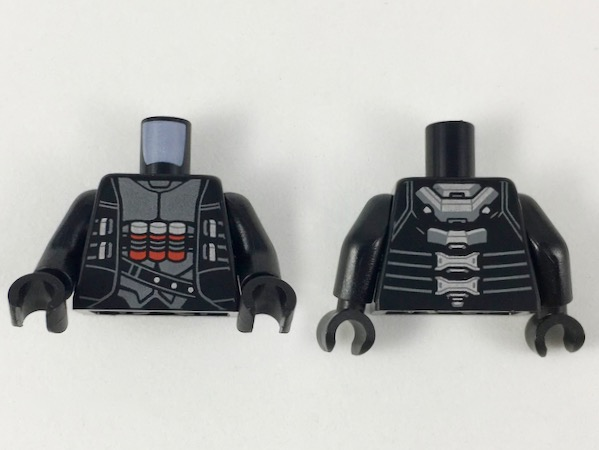 Torso Jacket over Silver Armor, 3 Red Cylinders Pattern / Black Arms / Black Hands