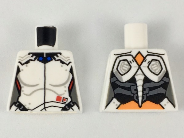 Torso Female Bodysuit, Black Center Seam and Collar, Blue Squares at Neck, Red Squares by Belt Pattern