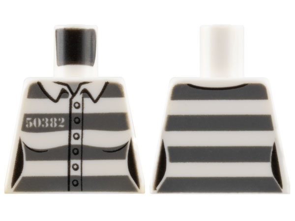 Torso Town Prisoner Female, Number 50382, Dark Bluish Gray Stripes, 6 Buttons Pattern