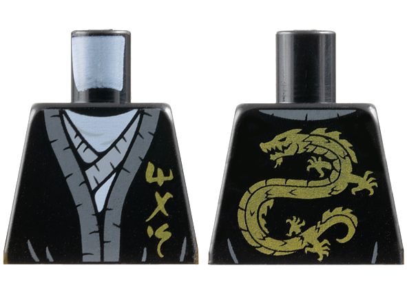 Torso Robe with Dark Bluish Gray Hem, Gold Ninjago Logogram 'MAS', Light Bluish Gray Tunic Pattern