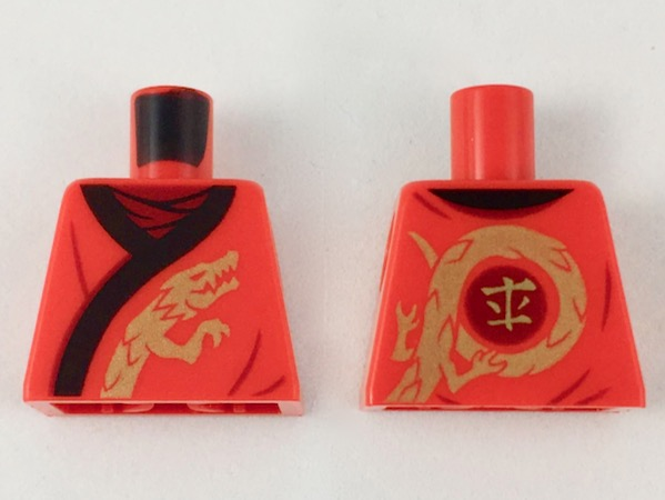 Torso Ninjago Robe with Black Hem and Gold Dragon Pattern