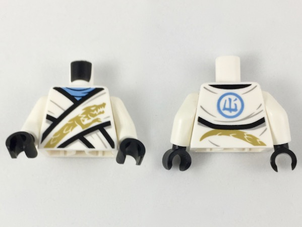 Torso Ninjago Wrapped Robe with Bright Light Blue Neck Ruffle, Black Hems, Gold Dragon Pattern / White Arms / Black Hands