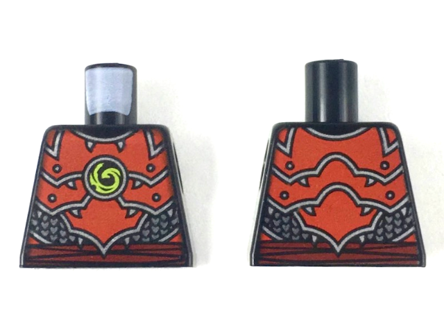 Torso Ninjago Red Plate Armor and Belt, Silver Scale Armor, Lime Swirl Medallion Pattern