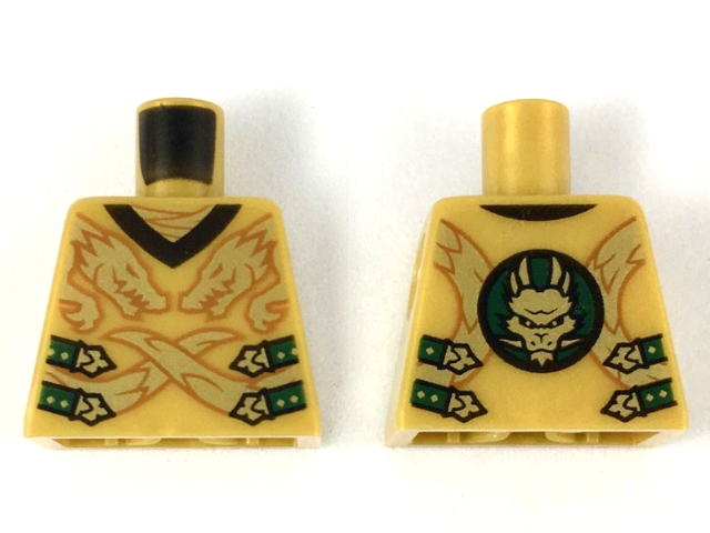 Torso Robe with 2 Gold Dragon Heads and Tails, Dark Green Straps with Gold Clasps Pattern