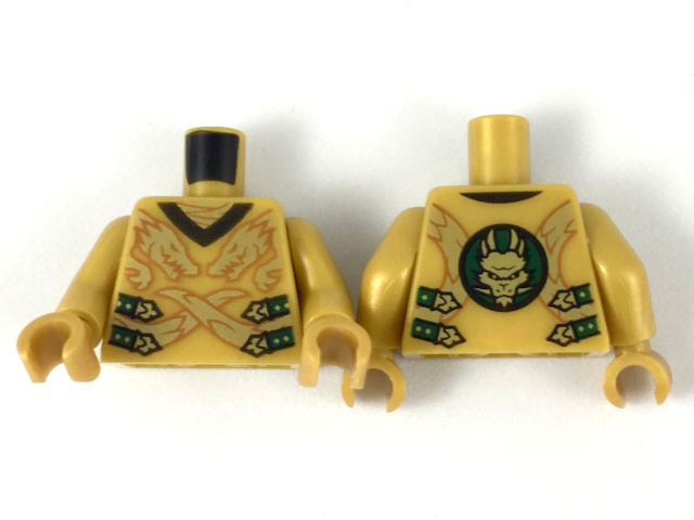 Torso Robe with 2 Gold Dragon Heads and Tails, Dark Green Straps with Gold Clasps Pattern / Pearl Gold Arms / Pearl Gold Hands