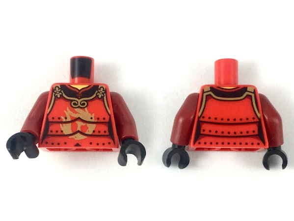 Torso Ninjago Female Samurai Armor in 3 Sections with Gold Clasps, Trim and Phoenix Logo Pattern / Dark Red Arms / Black Hands