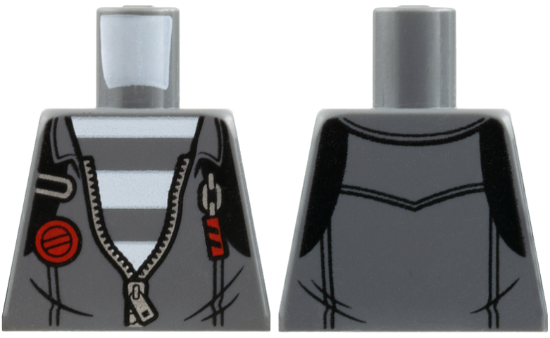 Torso Town Prisoner, Jacket with Open Zipper over Prison Stripes Pattern