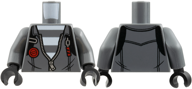 Torso Town Prisoner, Jacket with Open Zipper over Prison Stripes Pattern / Dark Bluish Gray Arms / Black Hands