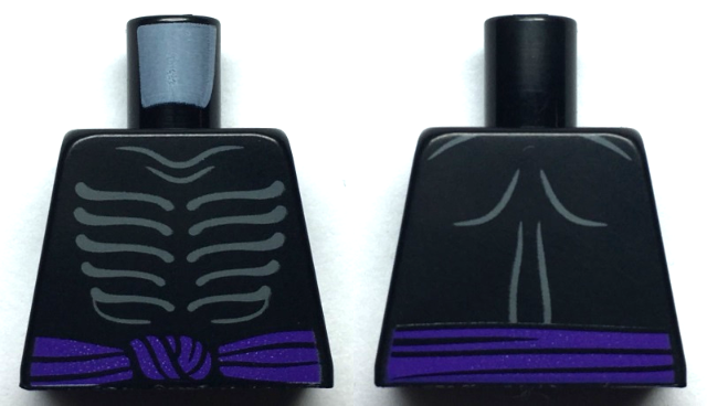 Torso Ninjago Skeleton Ribs Gray and Dark Purple Waist Sash with Gray Muscles Outline on Back Pattern