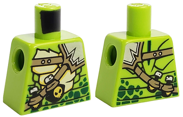 Torso Ninjago Snake with Green Scales, Dark Tan Shoulder Belt and Black Vials with Skull Pattern