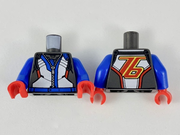 Torso Jumpsuit with White Front Panel, Blue Along Silver Zipper, Red '76' on Back Pattern / Blue Arms / Red Hands