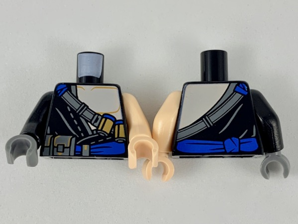 Torso Robe Open Left Chest, Shoulder Belt Pattern / Light Nougat Arm Left / Black Arm Right / Light Nougat Hand Left / Dark Bluish Gray Hand Right