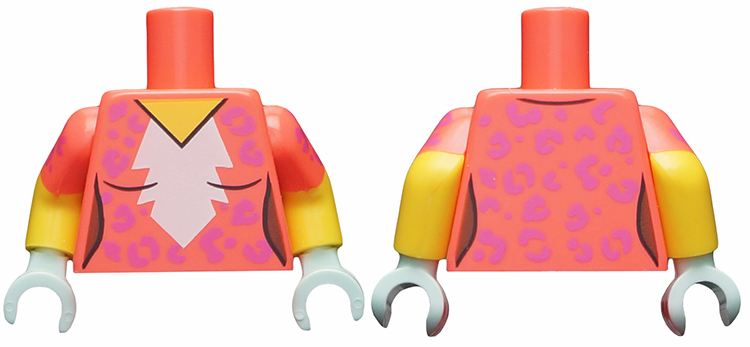 Torso Female White Blaze, Medium Lavender Rosettes Pattern / Yellow Arms with Coral Short Sleeves, Medium Lavender Rosettes Pattern / Light Aqua Hands