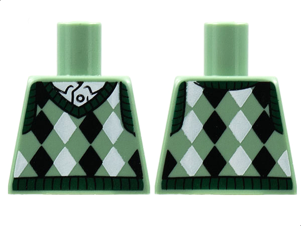 Torso Knit Argyle Sweater Vest with Dark Green Collar over White Shirt Pattern