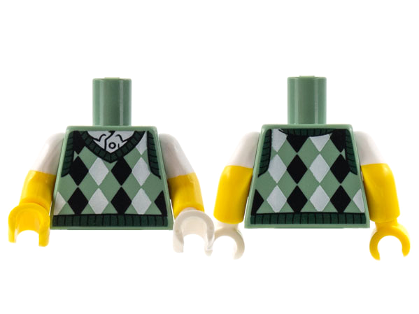 Torso Knit Argyle Sweater Vest with Dark Green Collar over White Shirt Pattern / Yellow Arms with Molded White Short Sleeves Pattern / White Hand Left / Yellow Hand Right