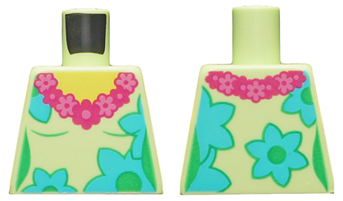 Torso Female, Dark Pink and Magenta Lei, Medium Azure and Bright Green Flowers Pattern